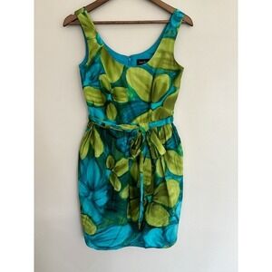 Laundry by Shelli Segal Green Turquoise Floral Watercolor Lined Mini Dress Sz 4